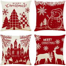 Ünnepi párnahuzat-szett, rusztikus vászon karácsonyi díszpárnahuzat láthatatlan cipzárral, nyomtatott dizájn téli elemekhez és