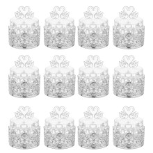 Lot de 12 boîtes à sucre en plastique,-coeur de cygne argenté