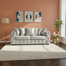 (Silver, 2 Seater) Aston Scatter Back Plush Velvet Sofa 2 and 3 Seater, 3+2 Set, 5 Seater Corner Sofa and Footstool