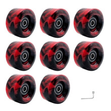 Roller Skating Wheels 8Piece Quad Roller Skate Replacement With Wrench Double Row Black Red