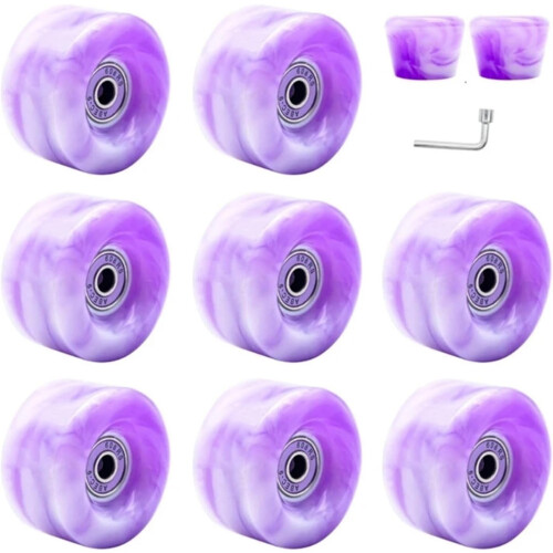 Roller Skating Wheels 8Piece Quad Roller Skate Replacement With Wrench Double Row Black Red 2