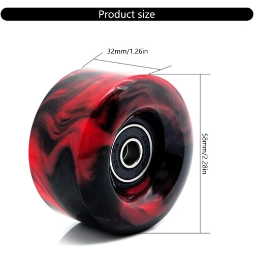 Roller Skating Wheels 8Piece Quad Roller Skate Replacement With Wrench Double Row Black Red 1