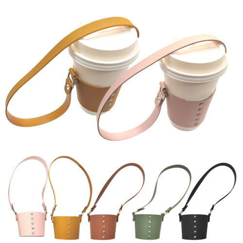 Handheld Cup Sleeve Leather Cup Holder Drink Carriers-green 2