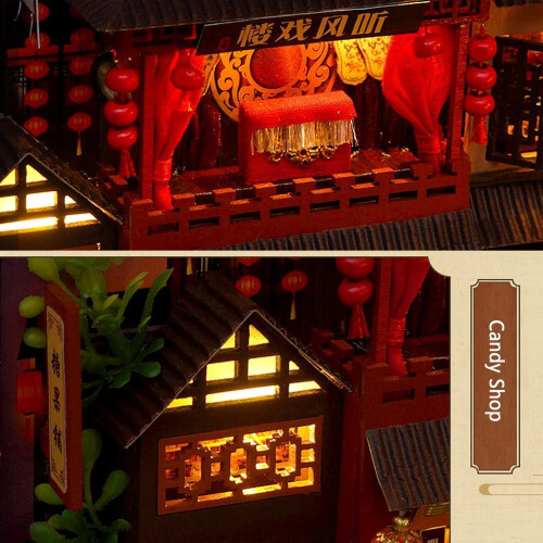 Book Nook Kits for Adults LED Light 3D Bookends Chinese Style Beech Corner Insert 2