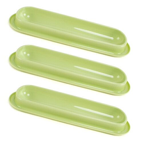3pcs Multiple Cats Dining Plate Long Shape Pet Feeding-Green