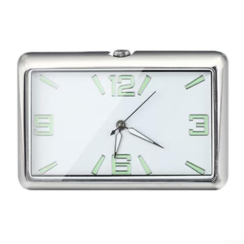 Car Interior Quartz Clock Rectangular Glass Mirror Digital Display Dashboard Clamp Mount Sticker Compatible White Parade