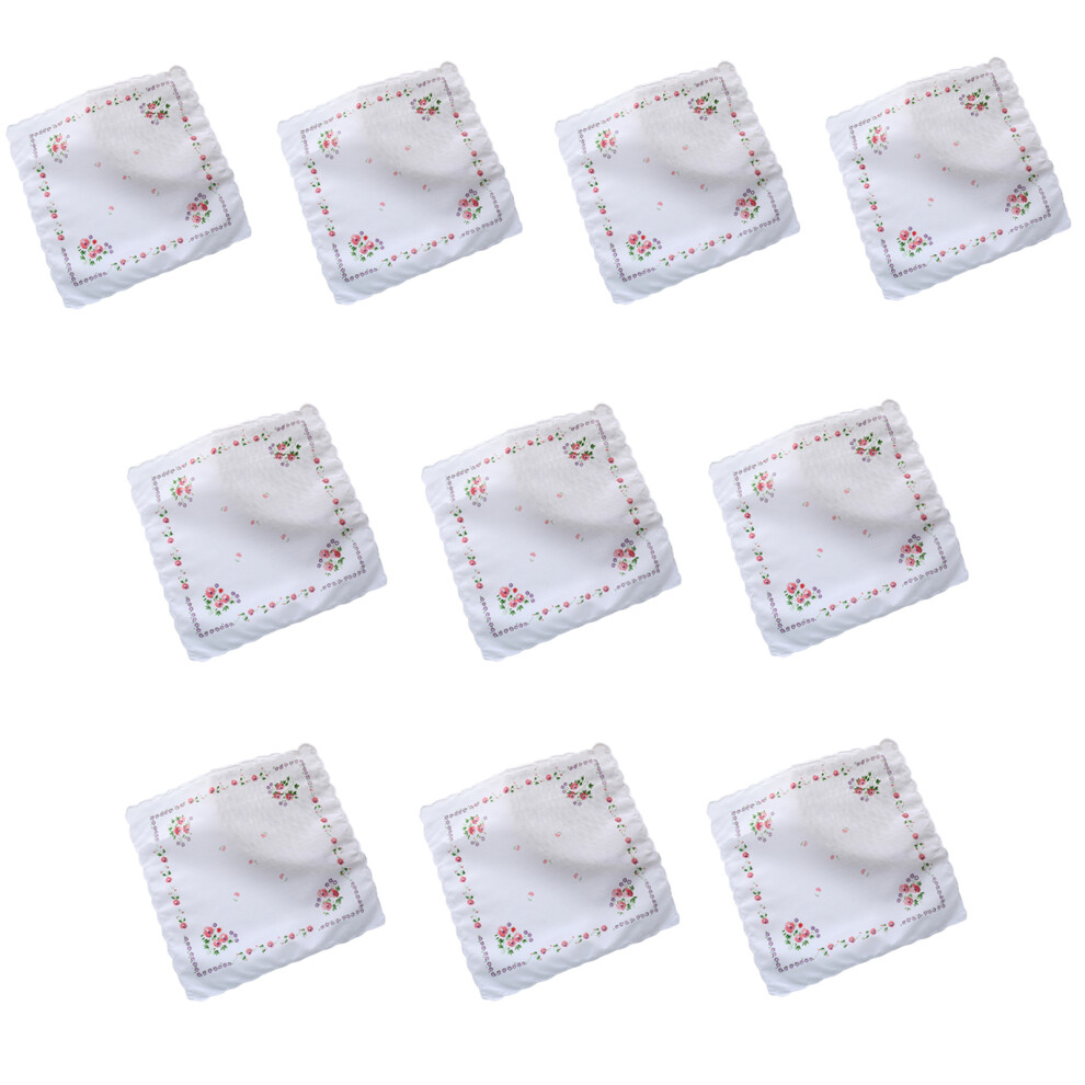 Pink 10Pcs Cloth Florals Women Hankies Embroidered-Style 1
