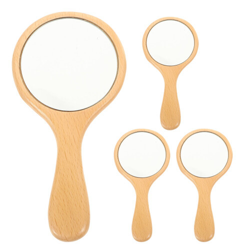 4Pcs Espelhos De Mão Com De De Faia Portáteis