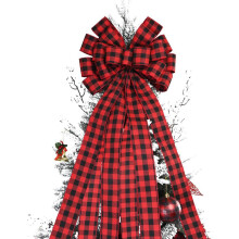 Christmas Tree Topper Bow Red Black Plaid Buffalo Bows Holiday Decorative Bow For Wreath Front Door Indoor Outdoor Exquisite Design Quality Material