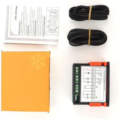 Digital Temperature Controller 77x62x35mm Size, Dual Sensor Thermostat, Probe Heating Control, Waterproof 110V 1