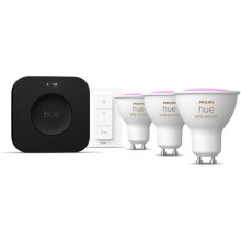 Starter-Kit - PHILIPS HUE - Weißes Licht und farbige Ambienz - 1 Bridge Pro + 3 GU10 Spots 400 Lumen + 1 Dimmer-Schalter