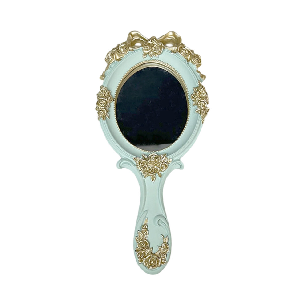 Green Decorative European Vanity Hand Mirror Resin Construction