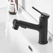 Kitchen Sink Faucet, Hot And Cold Water Suitable, Easy Installation Stainless Steel Bathroom Faucets, Ergonomic Design With Pull Out Faucet Spray, Lea