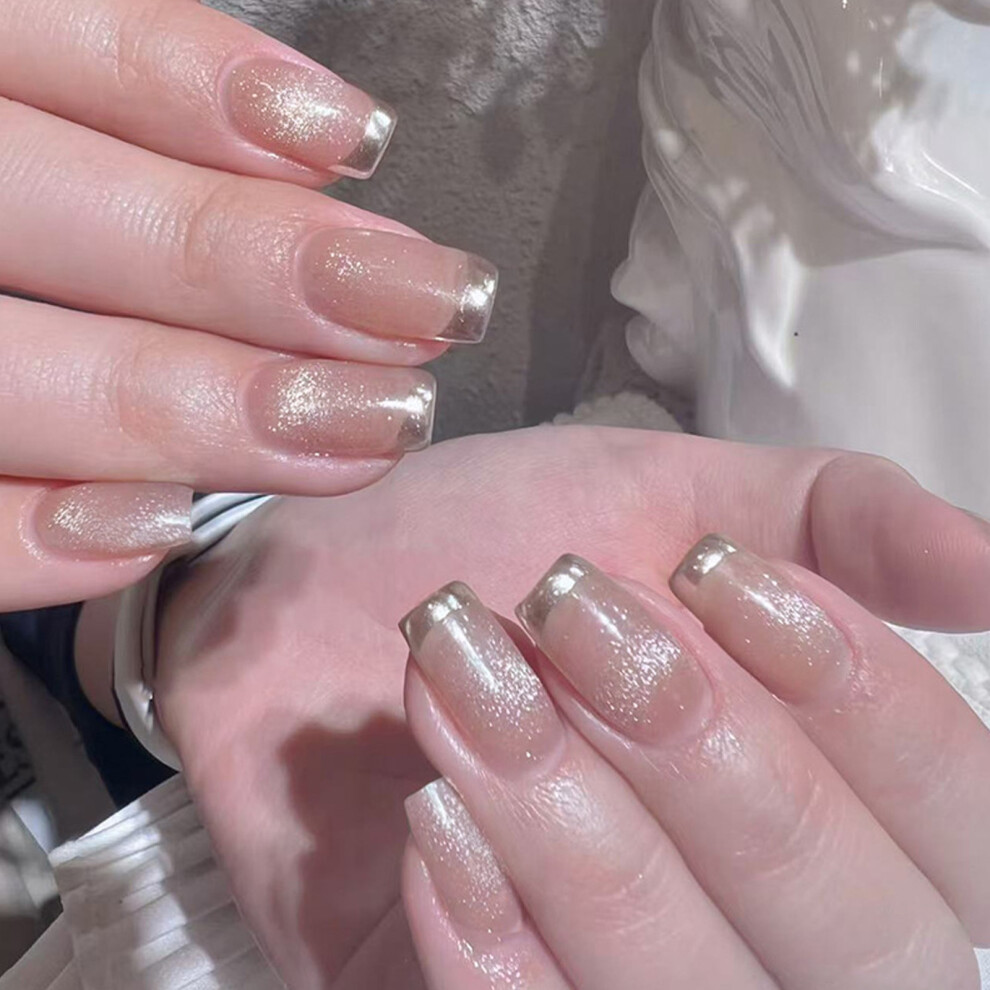 24 Pcs Elegant Stick On Nail Medium Square False Nail French Tip