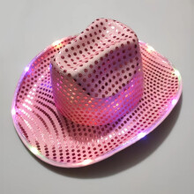 Chapéu de caubói com lantejoulas e estilo moderno, chapéu de caubói com LED e design de lantejoulas estilo faroeste, chapéu de caubói luminoso