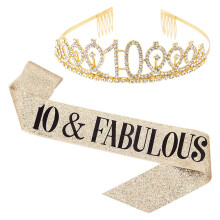 Set spilla con perla e fascia di compleanno, tiara con strass e finitura oro rosa, regalo di compleanno per lei e accessori per feste per decorazioni
