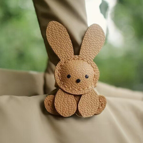 Bunnies Shaped Keychain Keyring Leather Animal-light brown 1