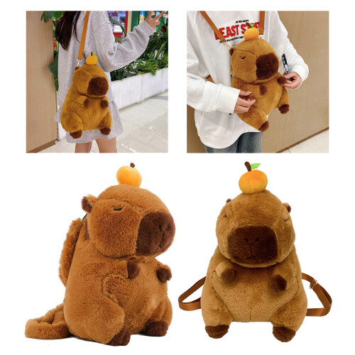 Sac à dos d'école en peluche Capybara, sac à-sangle en polyester 2
