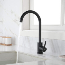 Matte Black 360-degree Rotating Spout Kitchen Faucet, Square Single Handle Mixer Hot And Cold, Easy To Install For RV Dormitory And Kitchen