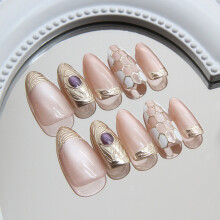Faux ongles à pression œil de chat, 30 pièces, amande,