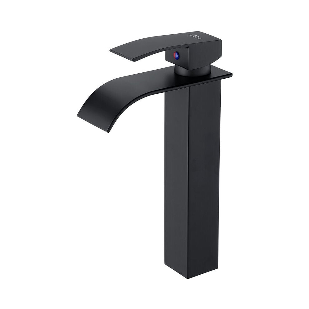 Tall Bathroom Faucet, Single Handle Control, Matte Black Finish, Easy Installation, Splash-Free Waterfall Spout, Stainless Steel 304 Construction, Cer 9466005060608