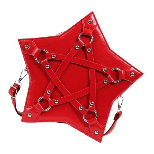 Gothic Punk Star Shape Crossbody Bag with Adjustable Strap-Red