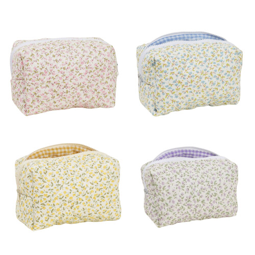 Spacious Soft Cotton Cosmetic Pouches With Quilted-Yellow 2