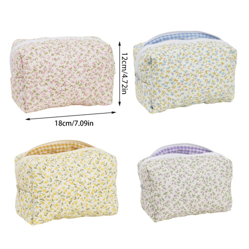 Spacious Soft Cotton Cosmetic Pouches With Quilted-Yellow 1