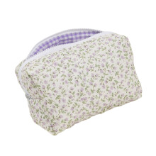 Large Cotton Floral Quilted Makeup Bag Spacious Cosmetic-Purple