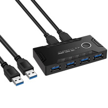 USB 3.0 KVM Switcher 2In4Out Plastic Enclosure For Keyboard Mouse Printer Monitor