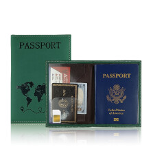 Secure Travel Passport Holder PU Leather Wallet Card-dark green