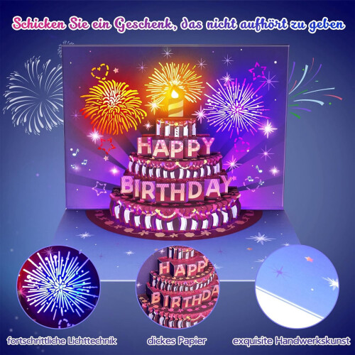 Κάρτα γενεθλίων FITMITE Lights & Music, 3D Pop Up κάρτα γενεθλίων με πυροτεχνήματα, ευχετήρια 2