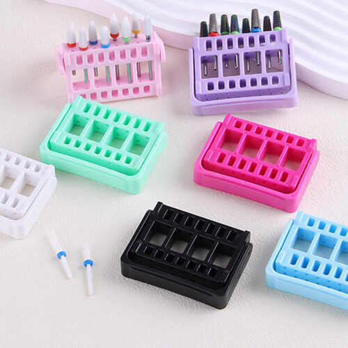 Plastic Nail Drill Bit Holder with Non Slip Base for Salon-Blue 2
