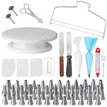 Kit Deluxe para Confeiteiros, Prato Giratório para Bolos, Base Antiderrapante para Decoração Estável, Bicos de Confeitar, Espátulas Retas e