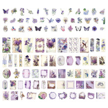 Vintage Scrapbook-Sticker, elegante lila Blumenmuster, wasserfeste, transparente botanische Blumensticker für Bastelarbeiten, Bullet Journals,