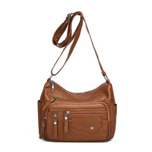 Leren tas Crossbodytas voor dames met meerdere-Bruin