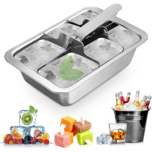 Large 6 Cube Stainless Steel Ice Cube Tray - Professional Lever Release Metal Ice Maker for Bar