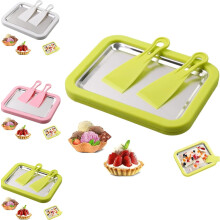 Set pentru înghețată rulată acasă, include placă de răcire instant și 2 raclete, oțel inoxidabil, pentru DIY