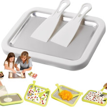 Set portabil pentru înghețată rulată acasă, placă de oțel inoxidabil DIY, cu 2 raclete, pentru iaurt, sorbet