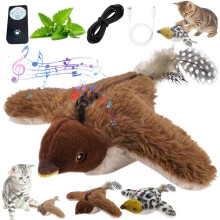 2026 New Flying Bird Cat Toy Interactive Chirping Electric Sparrow with Remote Control