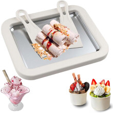 Set pentru înghețată rulată acasă, placă de oțel inoxidabil cu 2 raclete, pentru înghețată rulată, iaurt, sorbet DIY