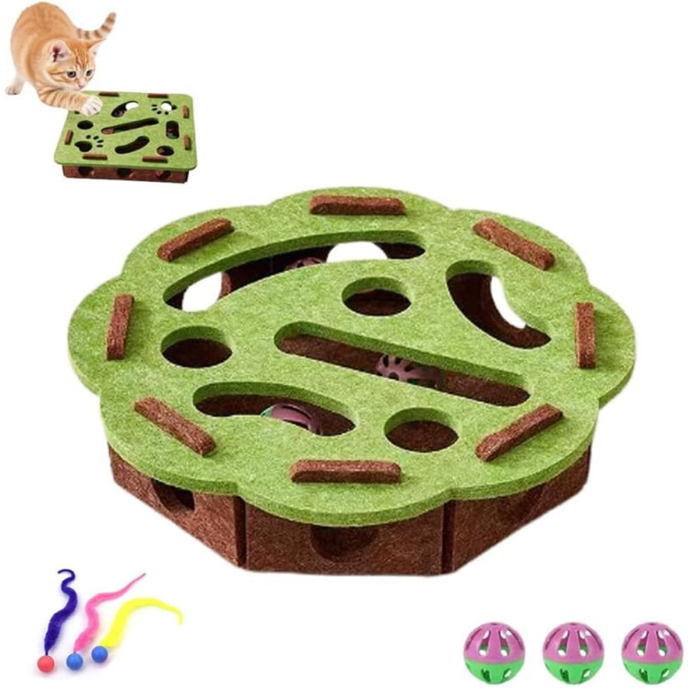 PudełKo-Puzzle Do Drapania Dla Kota - Labirynt Filcowy Z 3 Dzwoneczkami, Zielone, OkrąGłE-image