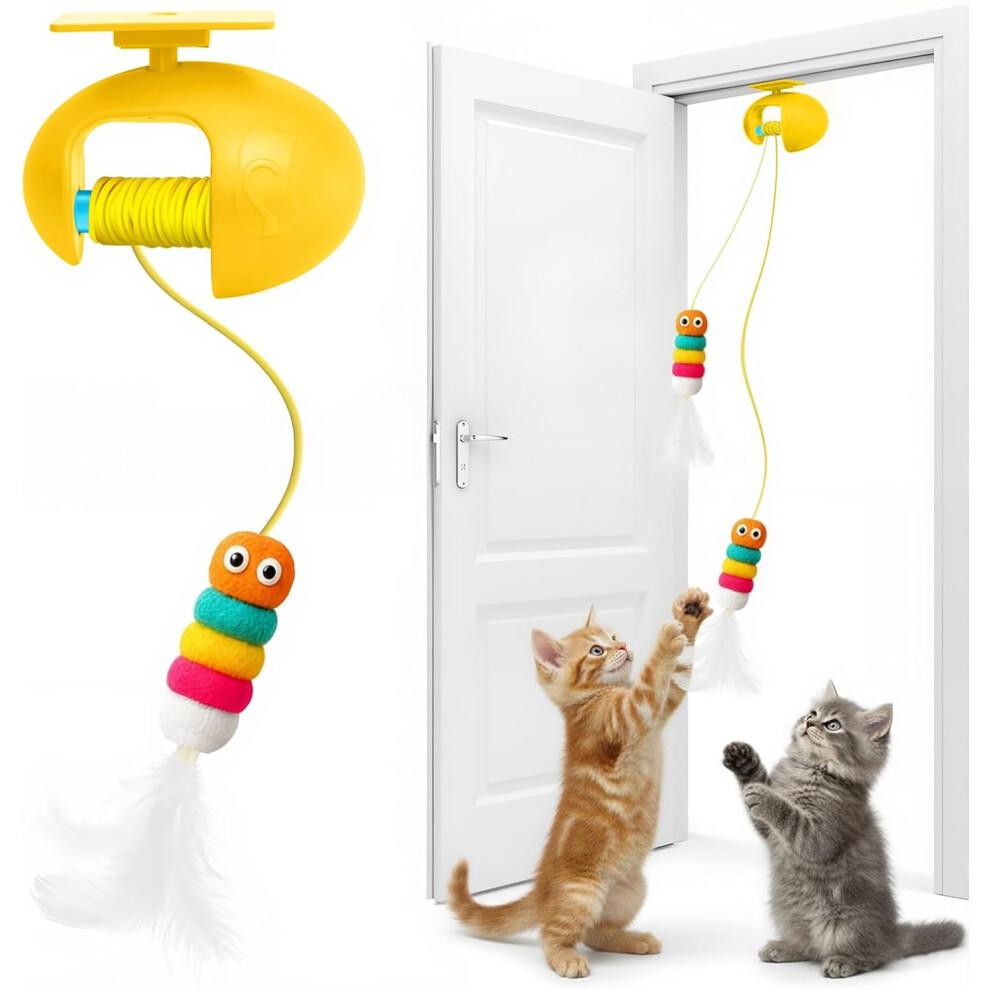 Automatyczna Interaktywna Zabawka Dla Kota - WisząCa Elektryczna Zabawka Z PióRami, żółTa-image