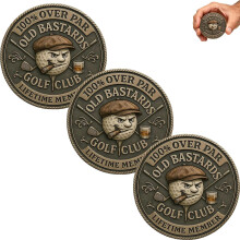 Over Par Old Bastards Golf Münze - Lustige Golf Herausforderungsmünze als Gag-Geschenk für Golfer & Liebhaber (3 Stück)