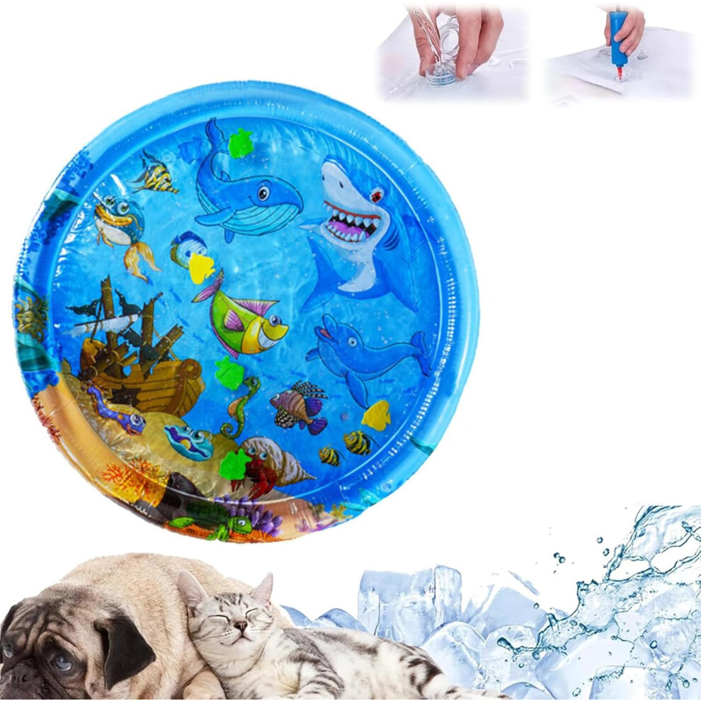 Oimg Pet Water Sensory Mat Thickened With Fish - Cat Sensor Playmat Cooling Inflatable Tummy Time