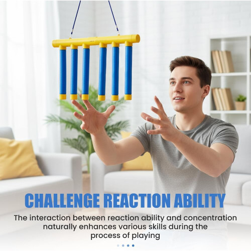 Reflective Drop Stick Challenge Game - Hand Eye Coordination Training Toy with 3 Speed Modes (Blue) 2