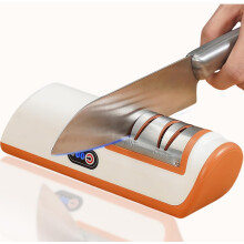 Affilacoltelli elettrico da cucina, affilatura a 2 stadi e lucidatura, utensile per coltelli a lama dritta, coltelli in ceramica (arancione)