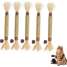 5 Stück Purriq Natürliche Matatabi Zahnstocher für Katzen - Matatabi Kauspielzeug zur Zahnreinigung & -pflege
