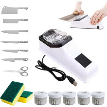 Surudoisharp Pro - elektryczna ostrzałka do noży 4w1 z 10 tarczami i osłoną, 3s szybka, stabilna, zestaw