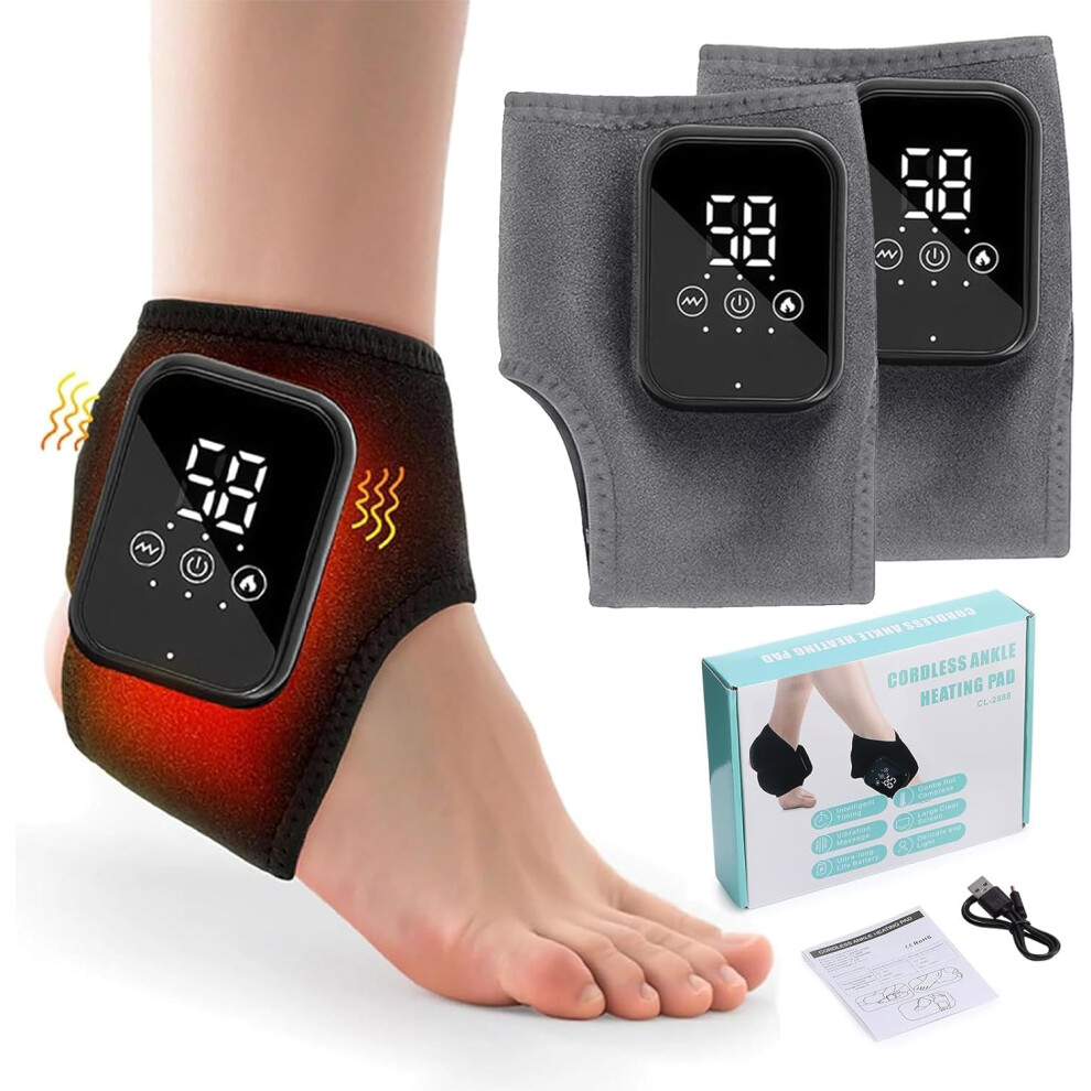 Oimg Gray Foot Triple Method Massager Cordless Ankle Wrap - 3 Heat 3 Vibration Portable Rechargeable Pain Relief 2Pc